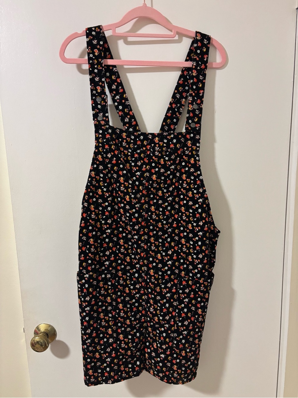 Y2K Floral Print Corduroy Overall Dress